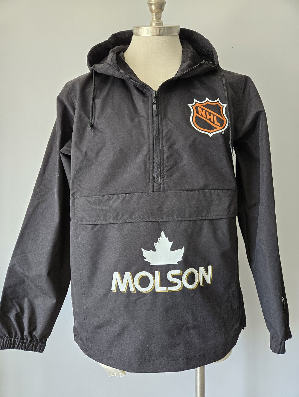 Mitchell & Ness ×Molson NHL NWT Black Pullover Nylon Windbreaker. Size Medium